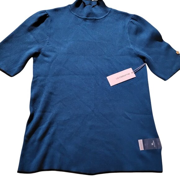 LIZ CLAYBORNE set 2 pieces Pants wide Leg color beige /Blouse turquoise women L - Picture 2 of 6